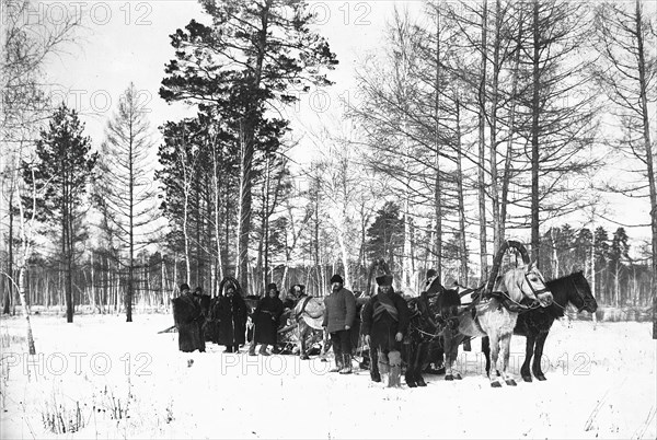 The convoy is in the woods, 1890. Creator: Unknown.