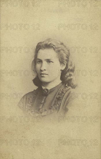 Alexandra Ivanova Uspenskaia, head-and-shoulders portrait, facing left, between 1870 and 1875. Creator: Unknown.