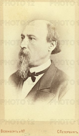 Nikolai Alekseevich Nekrasov, head-and-shoulders portrait, facing left, between 1880 and 1886. Creator: Unknown.