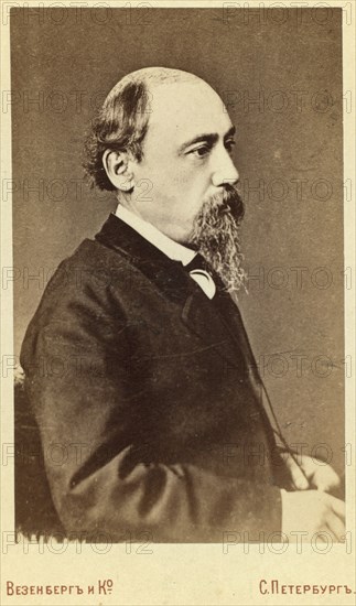 Nikolay Alexeyevich Nekrasov, half-length portrait, facing right, between 1880 and 1886. Creator: Unknown.