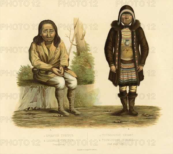 1. A Tungus Vagrant; 2. A Tungus Deerherd; An Elder, 1856. Creator: Ivan Dem'ianovich Bulychev.