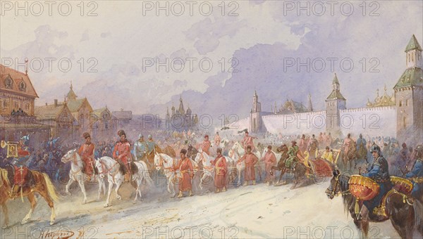 The Arrival of the Captured Kuchum's Family in Moscow, 1599, 19th century. Creator: Nikolay Nikolaevich Karazin.