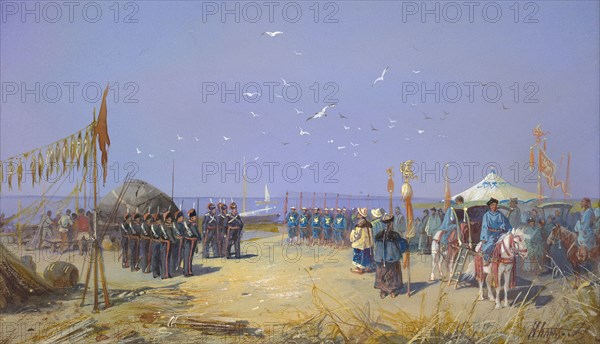 Supervisor of the Bukhtarma Fishing Unit Greeting the Chinese Amban,18th century. Creator: Nikolay Nikolaevich Karazin.