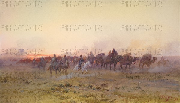 Cossacks Escorting the Taranchi into Russian Territory During the Occupation of the Ili...,19th cent Creator: Nikolay Nikolaevich Karazin.