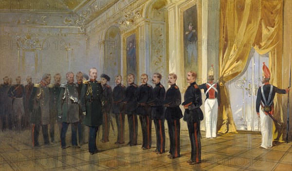 Siberian Cossacks in the Guard Presentation to the Emperor Nikolai Pavlovich at the..., 19th cent. Creator: Nikolay Nikolaevich Karazin.