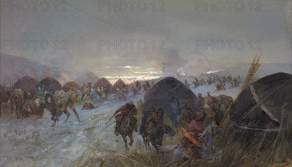 A Raid on a Settlement, 19th century. Creator: Nikolay Nikolaevich Karazin.