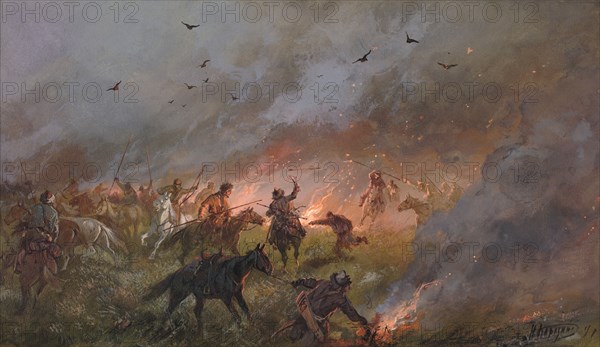 Pugachev's Rebellion in Siberia Defeat of the Impostor's Mob near Troitsk, May 21, 1774, 19th cent. Creator: Nikolay Nikolaevich Karazin.