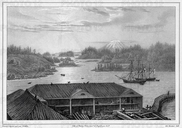 View of Sitka Bay (taken from Governor's House) (northwest coast of America), 19th century. Creators: Friedrich Heinrich Kittlitz, Godefroy Engelmann.