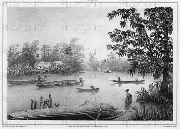 View of the Pasig River in Luzon Island, Philippine Islands, 19th century. Creators: Friedrich Heinrich Kittlitz, Godefroy Engelmann.