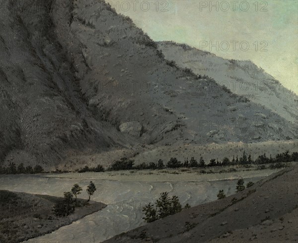 Crossing Over the River Katun' Above Angudaia. View From the North. Altai, 1850-1899. Creator: Pavel Mikhailovich Kosharov.