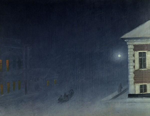 Magistratskaia Street on a Moonlit Evening, 1899. Creator: Pavel Mikhailovich Kosharov.