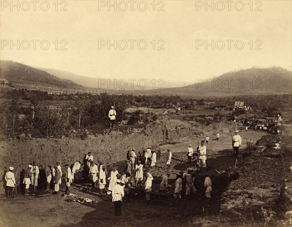 At Work in an Open-Pit Gold Mine, 1891. Creator: Aleksei Kuznetsov.