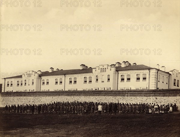 Internees Praying outside the Gornyi Zerentui Prison, 1891. Creator: Aleksei Kuznetsov.