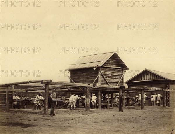 Hard Labor Convicts Working at the Gornyi Zerentui Flour Mill, 1891. Creator: Aleksei Kuznetsov.