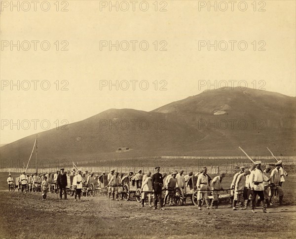 Hard Labor Convicts Hauling Construction Materials to Worksites in Gornyi Zerentui, 1891. Creator: Aleksei Kuznetsov.