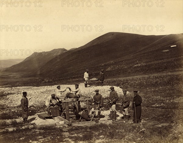 Lowering Hard Labor Convicts down a Shaft of the Savinsk Mine, Gornyi Zerentui..., 1891. Creator: Aleksei Kuznetsov.