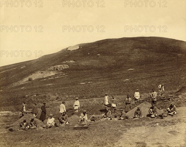 Hard Labor Convicts Sorting Ore at the Savinsk Mine, Zerentui Section of the Nerchinsk..., 1891. Creator: Aleksei Kuznetsov.