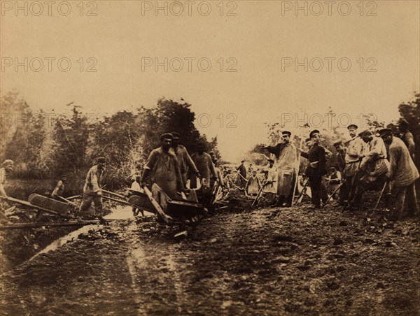 Exiled Convicts Building a Road through the Taiga, 1880-1899. Creator: Innokenty Ignatievich Pavlovsky.