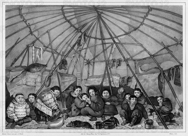 Interior of a Chukchi Hut, Northeast Coast of Asia, 19th century. Creators: Alexander Postels, Godefroy Engelmann.