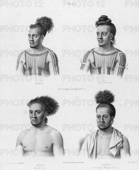 Inhabitants of the lower Caroline Islands, 19th century. Creators: Alexander Postels, Godefroy Engelmann.