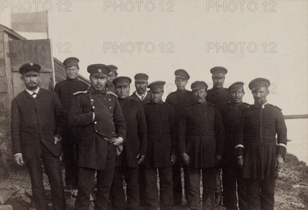 The Staff of the Expedition: Doctor Grinevetskii, the Official Dmitriev, the Foreman..., 1889. Creator: Unknown.