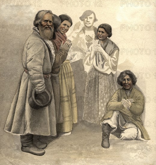 A group of men - Siberian peasants and gypsies, 2nd half of 19th century. Creator: Mikhail Znamensky.