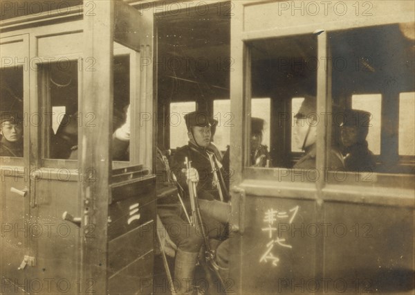 Japanese infantry ready to leave Tokyo for the front, c1904. Creator: Jimmy Hare.