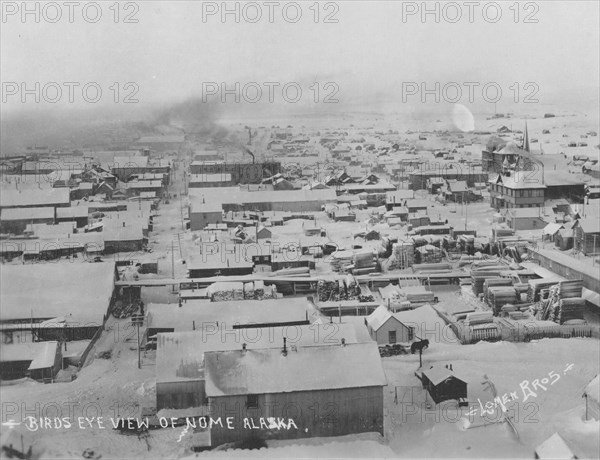 Bird's eye view of Nome with snow, between c1900 and c1930. Creator: Lomen Brothers.