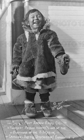 Mukpi, Eskimo girl, youngest survivor of the S.S. Karluk, between c1900 and c1930. Creator: Lomen Brothers.