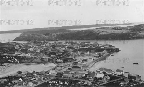 Aerial view of Kodiak, between c1900 and c1930. Creator: Lomen Brothers.