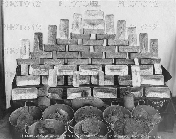 $1,250,000 in gold bullion at Miners and Merchants Bank, 1906. Creator: Lomen Brothers.