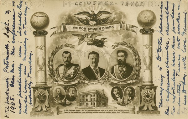 Postcard celebrating the signing of the Portsmouth Peace Treaty, c1905. Creator: Edmund Noble.