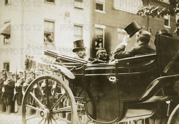 Baron Komura and Kogaro Takahira in carriage, 1905. Creator: Unknown.