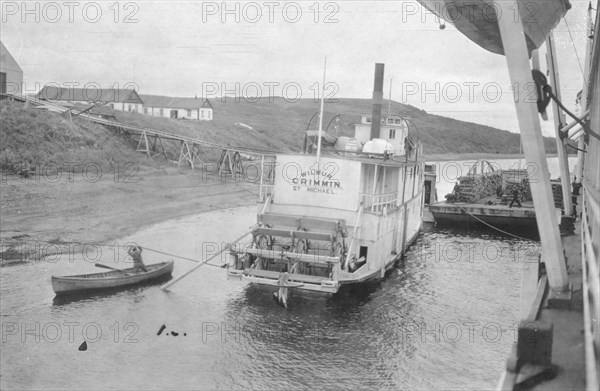 Steamboat, Wilbur Crimmin, St. Michael, from rear, at dock, between c1900 and 1916. Creator: Unknown.