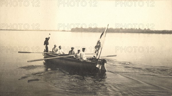 Measurements of the Zeya River by a survey party, 1909. Creator: Vladimir Ivanovich Fedorov.