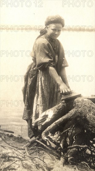 A Transbaikal migrant at work on the banks of the Zeya River, 1909. Creator: Vladimir Ivanovich Fedorov.