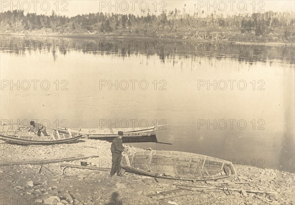 Construction of boats on the banks of the Inorogda River, 1909. Creator: Vladimir Ivanovich Fedorov.