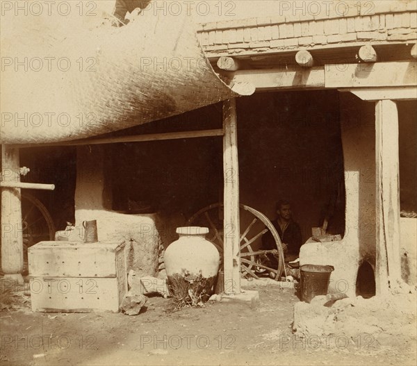 Manufacture of silk, Samarkand, between 1905 and 1915. Creator: Sergey Mikhaylovich Prokudin-Gorsky.