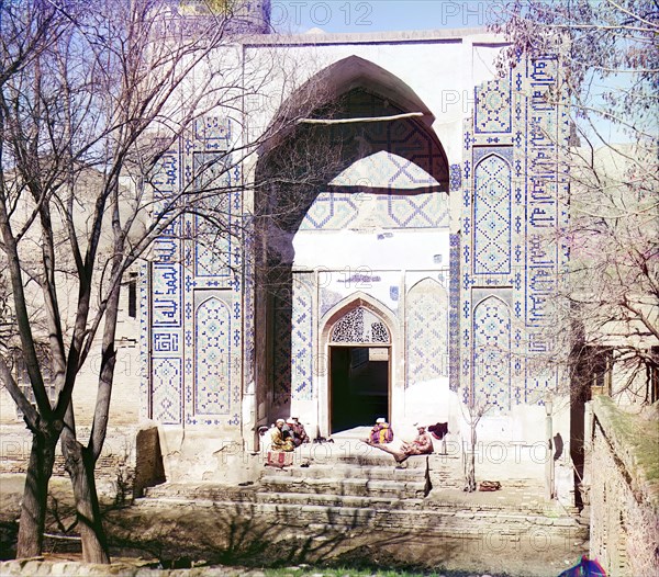 Main entrance into Shakh-i Zindeh mosque, Samarkand, between 1905 and 1915. Creator: Sergey Mikhaylovich Prokudin-Gorsky.