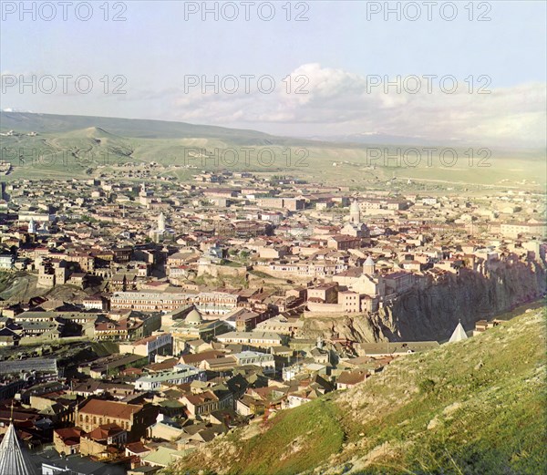 View of Tiflis from Botanic mountain, between 1905 and 1915. Creator: Sergey Mikhaylovich Prokudin-Gorsky.