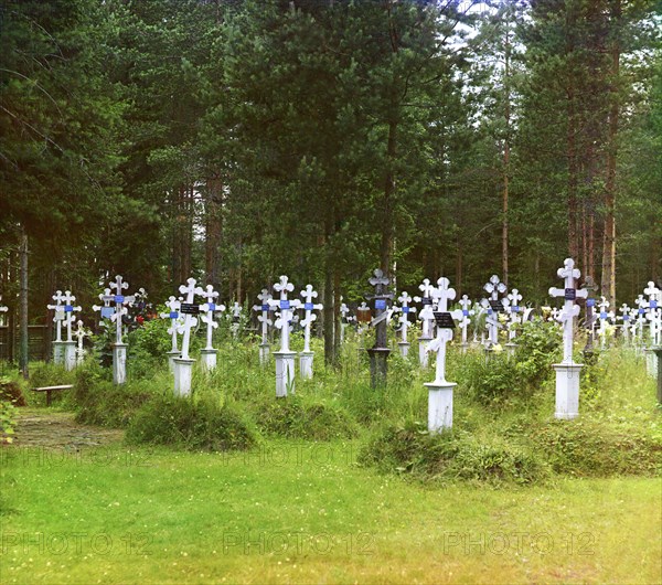 Cemetery at Assumption Hermitage [Russian Empire], 1909. Creator: Sergey Mikhaylovich Prokudin-Gorsky.