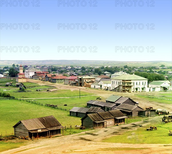 General view of the city of Kirillov from the bell tower of the Kazan Cathedral, 1909. Creator: Sergey Mikhaylovich Prokudin-Gorsky.