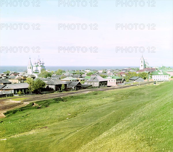 General view of the city of Belozersk from the fortress wall [Russian Empire], 1909. Creator: Sergey Mikhaylovich Prokudin-Gorsky.