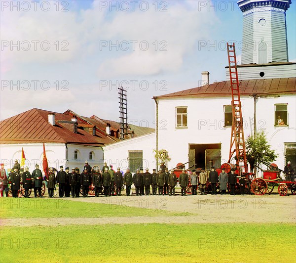 Fire squad in the city of Vytegra [Russian Empire], 1909. Creator: Sergey Mikhaylovich Prokudin-Gorsky.