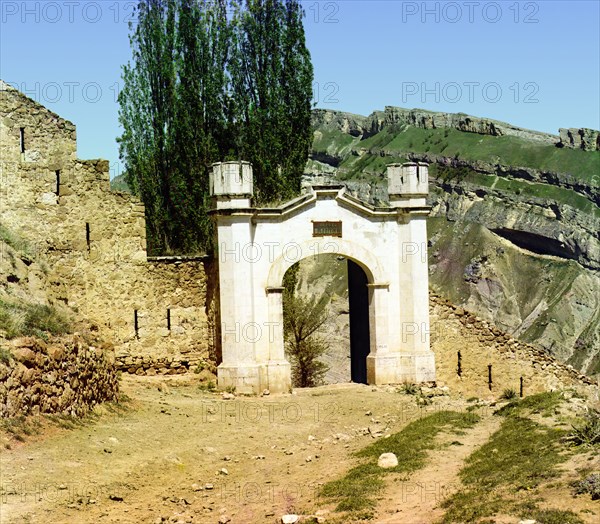 Shamil's Gates, Verkhny Gunib, Dagestan, between 1905 and 1915. Creator: Sergey Mikhaylovich Prokudin-Gorsky.