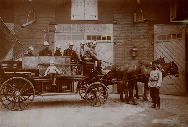 Fire line in the courtyard of the Irkutsk Voluntary Fire Society, early 20th century. Creator: Unknown.