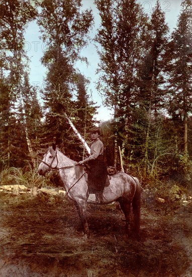 Woman Construction School Trainee at Work in Tomsk Province, 1906-1908. Creator: Dorozhno-Stroitel'nyi Otdel.