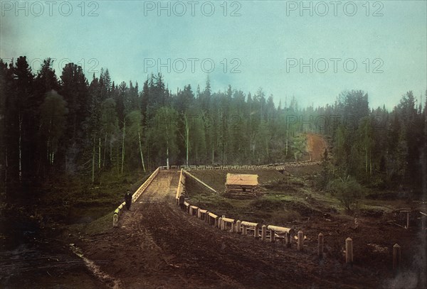 The Roadbed and the Bridge on the Iverka-Romanovskaya Railroad, 1906-1908. Creator: Dorozhno-Stroitel'nyi Otdel.