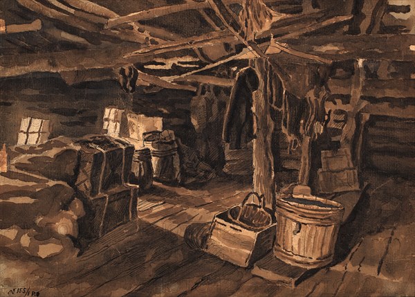 The inside of a barn in the village of Selivanikha, 1907. Creator: Dmitrii Innokent'evich Karatanov.