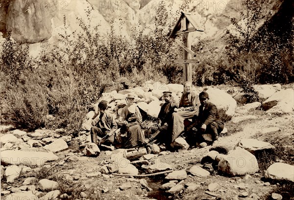 A group of travelers at the holy spring, 1900. Creators: I. A. Podgorbunskii, V. I. Podgorbunskii.